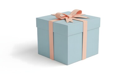 Obraz premium Light blue gift box with pink ribbon 3D render isolated on white background