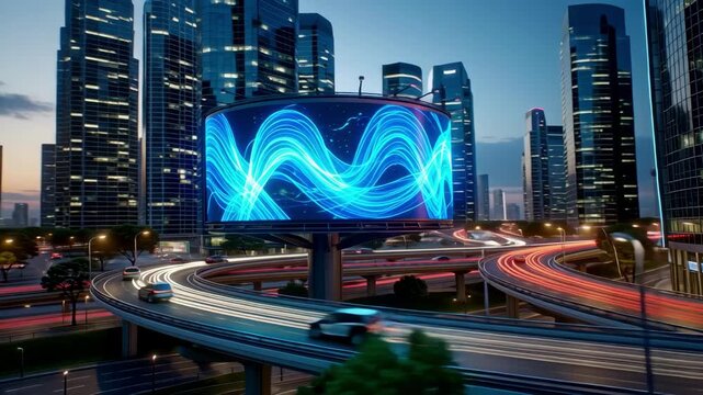 Modern Urban Traffic Lightscape with Futuristic Display