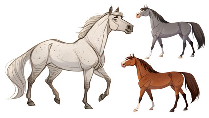 Various Horses PNG &ndash; Cartoon and Realistic Horse Illustrations on Transparent Background