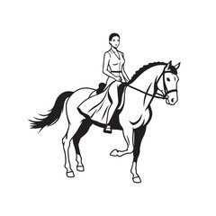 Fototapeta premium Black and white line art of a beautiful woman with perfect body riding horse elegant minimalist illustration