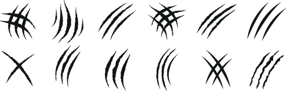scratch marks silhouette, claw marks vector, animal scratch doodle, ripped marks pack, monster scratch icons, black claw doodle, damage scratch outline, scar scratch symbols, cartoon claw rips, horror