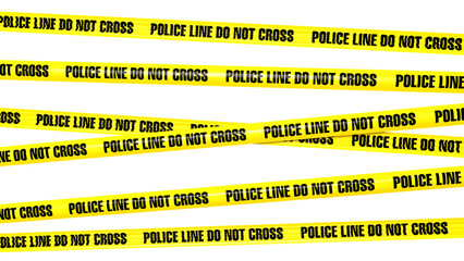 Police Line Do Not Cross tapes direct view, sharp, in focus