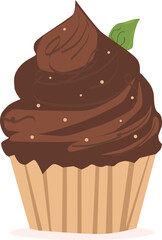 Chocolate cupcake with mint isolated. Vector