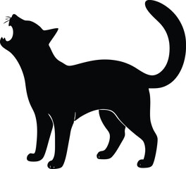 cat meowing feline silhouette vector, domestic cat meow icon illustration

