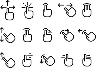 ursor click icons, hand gesture line, tap finger outline, swipe hand symbol, pointer cursor vector, navigation gesture icon, minimal finger tap, mouse click doodle, web UX cursor, cartoon gesture icon