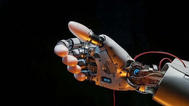 Gen Turbo shows advanced robotic hand mechanics with a smooth pan and zoom at a tech demo event