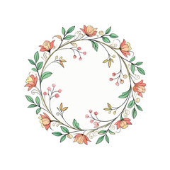 Elegant floral wreath with roses, leaves, and delicate branches on a light background