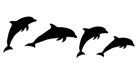 Fototapeta premium Silhouette of dolphins isolated on white background jumping out of the water