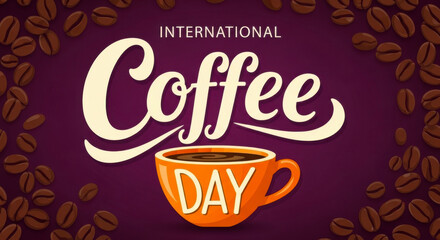 Celebrate international coffee day with a warm cup of coffee and coffee beans background