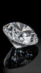 Close-up high-resolution studio photo of a brilliant faceted diamond on black background, sharp and reflective, perfect for luxury jewelry advertising and elegant product photography