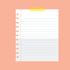 Torn Notebook Paper with Washi Tape on a Pink Background