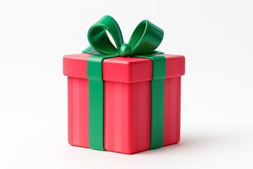 A bright red gift box with green ribbon and bow symbolizing celebration holidays and giving presents