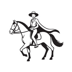 Black and white line art of a beautiful woman with perfect body riding horse elegant minimalist illustration