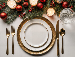 Luxury Christmas Dinner Setting with Fine China, Crystal Glass, and Elegant Holiday Decor
