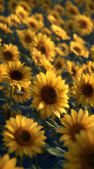 Obraz premium An Inviting Panorama: A Stnning Field of Sunflowers apturing the Essence of Naure's Beauty and the Joyfu Radiance of Golden Blossos in Full Bloom Under the unlit Sky