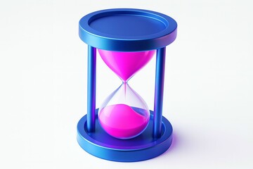 Bright blue hourglass with vibrant pink sand a symbol of time passing and the concept of limited duration