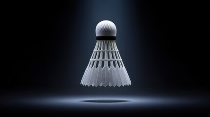 Graceful White Badminton Shuttlecock Suspended in Dramatic Spotlight Against Dark Background