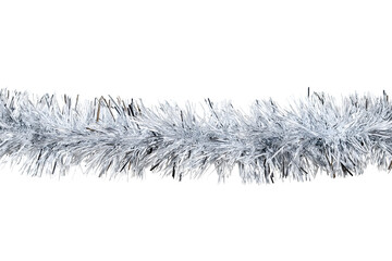 Shiny silver tinsel isolated on white background