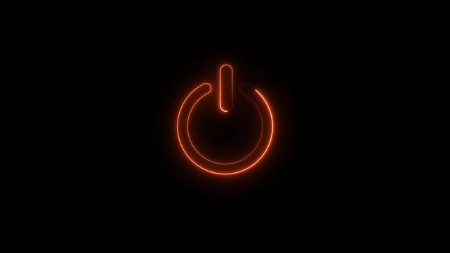 Orange neon power button symbol on black background