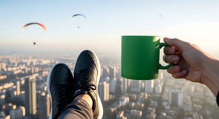 Relaxing Morning Coffee with City View and Paragliders.