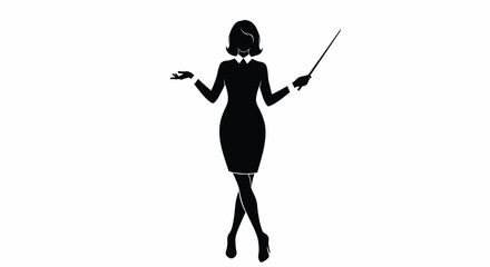 Elegant silhouette of a woman presenting with a pointer, conveying expertise and confidence.