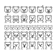Set of cute cartoon bear emoticons with various expressions. Funny animal character design for stickers, prints and decorations.