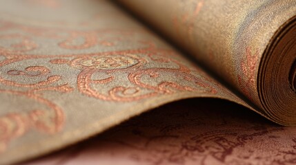 Elegant textured fabric with intricate design in warm golden hues