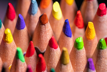 Colorful pencils in various colors for inspiration in creating art works