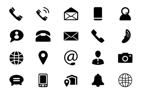 A set of contact icons, including, email, location, and social media symbols for easy communication