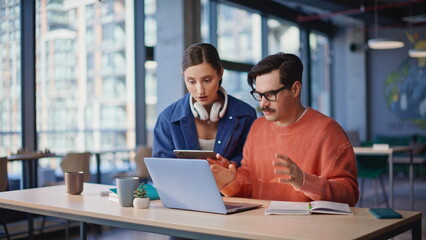 Frustrated colleagues quarrelling virtual meeting worried problem in office.