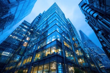 Modern city skyscrapers at dusk