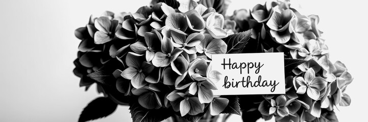 Flowers with birthday message in black and white