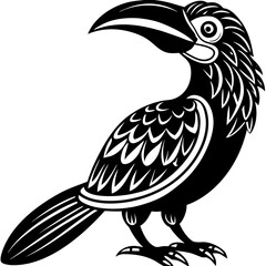 Obraz premium Stylized toucan bird illustration, black and white bold lines, tropical vibes