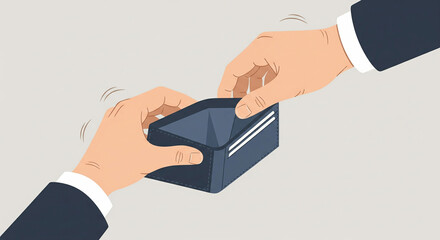 Obraz premium A close-up illustration of a businessman’s hands opening an empty wallet.