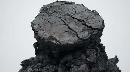 A large, dark rock formation with a rough, cracked surface.