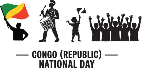 Congo Republic National Day Vector Drummer Flag Raiser Figures Illustration Celebration