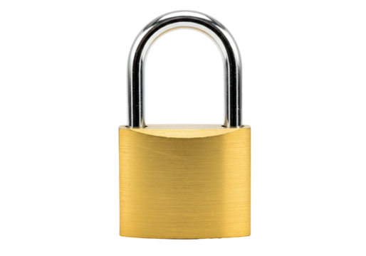 Golden padlock with silver shackle isolated on transparent background - Powered by Adobe