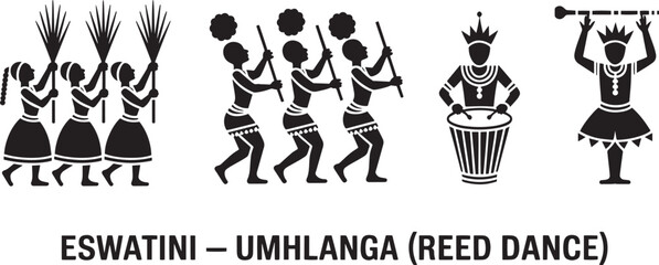 Fototapeta premium Eswatini Umhlanga Reed Dance Celebration Silhouette Vector Illustration on Transparent Background