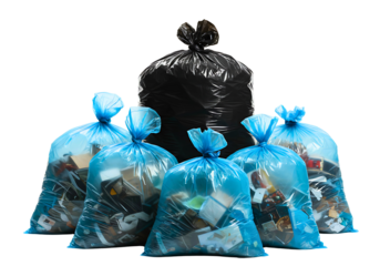 Group of full trash bags isolated on transparent background