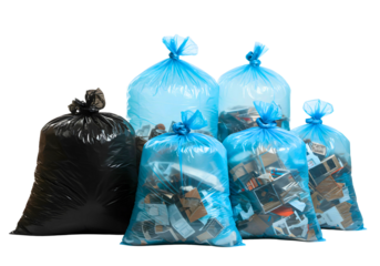 Collection of trash bags isolated on transparent background