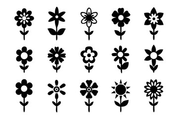 Collection of flower silhouettes, showcasing various floral designs for botanical illustrations, spring themes, and natureinspired artwork