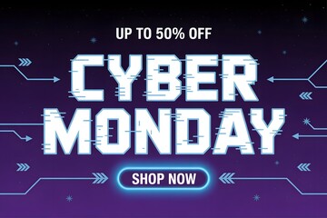 Cyber monday sale banner with up to 50 off and shop now button