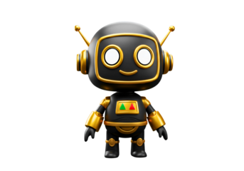 Cute cartoon robot with glowing eyes isolated on transparent background