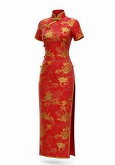 Traditional red chinese cheongsam dress with golden floral pattern
