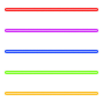 colorful neon horizontal lines set, red, purple, green, blue, glowing bars, minimal  dividers, bright light streak design on transparent background