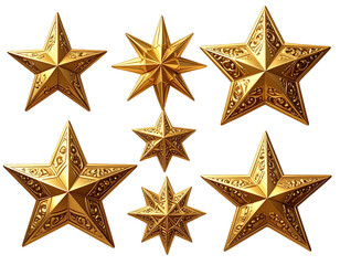 Fototapeta premium Golden decorative star ornaments png set