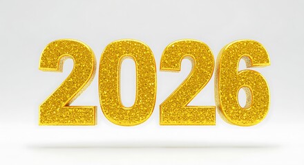 Sparkling golden glitter numbers 2026 on a white background