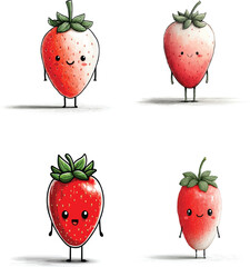 Cute Strawberry Cartoon Character Set