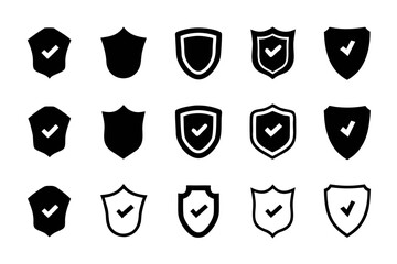 Collection of shield with check mark icons set of security, protection, safety, guard, secure glyph symbols