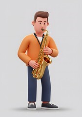 Naklejka premium 3D Cartoon Man Playing Saxophone